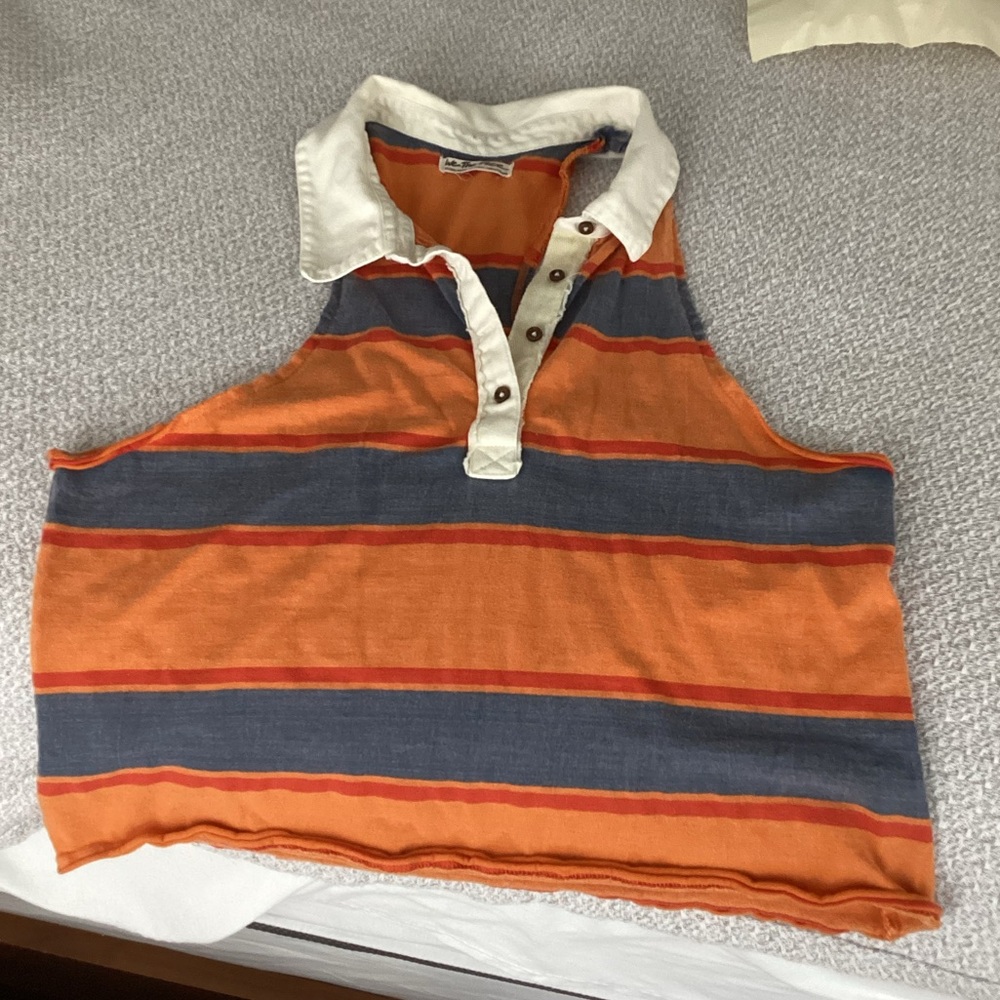 We the free free people XL orange blue stripe collared shirt